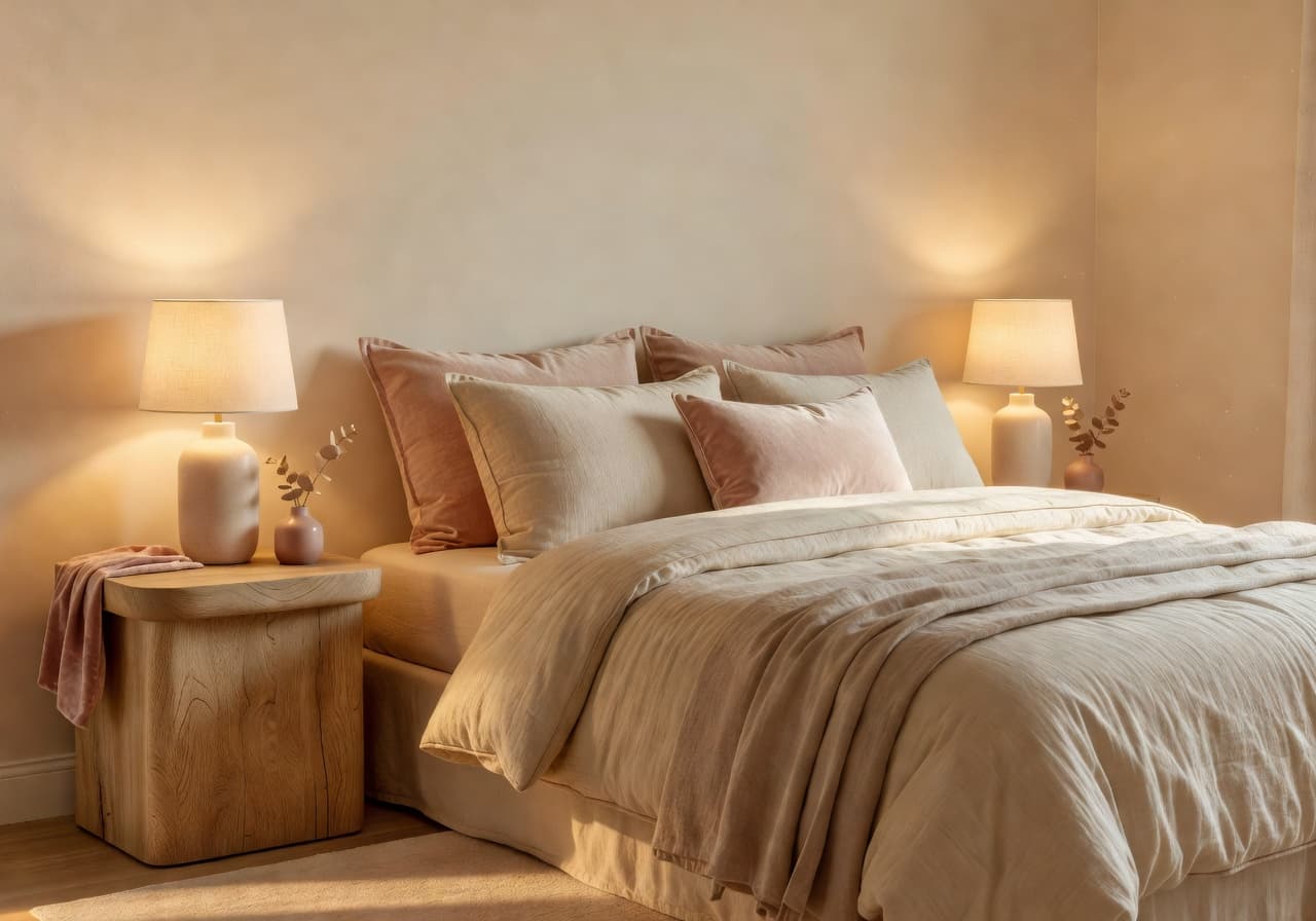 Schlafzimmer mit KI gestalten – ruhiges Japandi Schlafzimmer mit DecorAI